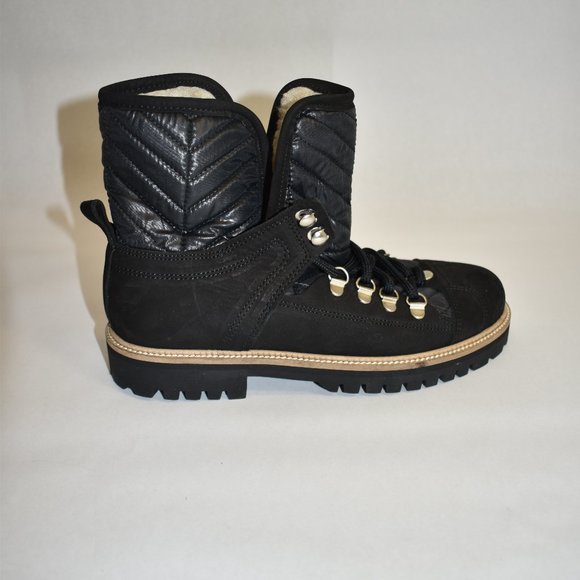 Ganni Women's Edna Black Quilted Lace Up Platform Boots Size US